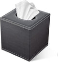 Tissue Box Cover, PU Leather Tissue Box Holder Square Box Covers for Home/Office/Car Decoration 5.3"X5.3"X5.8" - Black