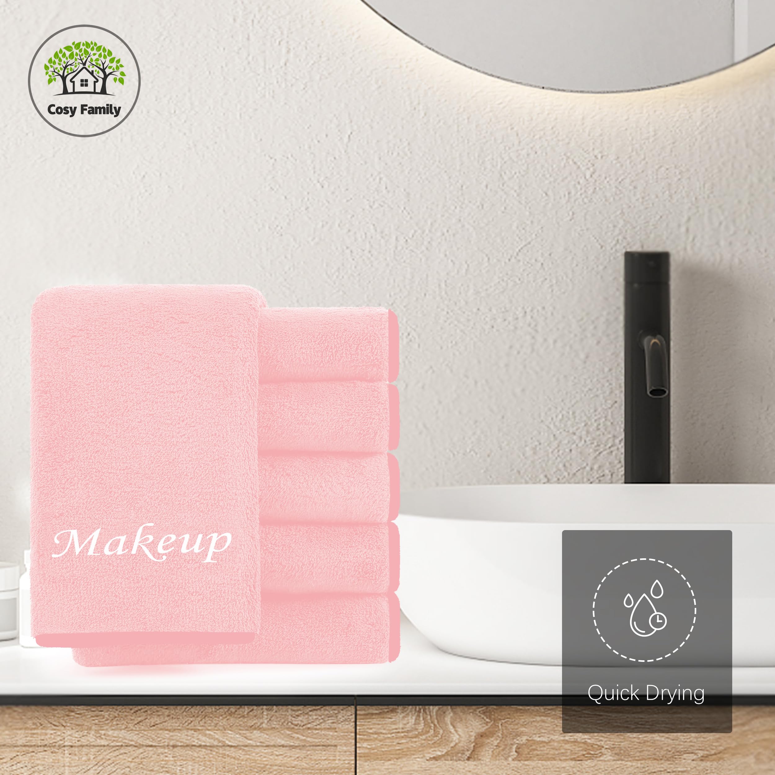 Cosy Family 10 Pack Makeup Remover Wash Cloths - Soft Microfiber Fingertip Facial Cleansing Cloths for Hand and Make Up, 12 x 12 in, Pink