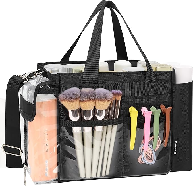 TANTO Small Makeup Bag, Professional Makeup Artist Bag Travel Cosmetic Bag Makeup Kit Bags with Adjustable Dividers Multi Pocket Cosmetic Storage Organizer for Beauty Pros (Black)