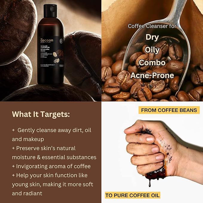 Cocoon Dak Lak Coffee Face Wash and Facial Cleanser, Low pH Gentle Daily Cleanser with Antioxidants for All Skin Types, Vegan Makeup Removing Face Wash, 4.73 fl oz