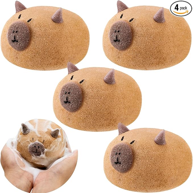 4 Pcs Capybara Bath Loofah Sponge Cartoon Body Scrubber Loofah Soft Mesh Exfoliating Bath Scrubber Shower Ball for Shower Sponge Gifts Exchange Birthday Party
