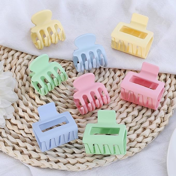 Medium Hair Clips Combination 2 Styles Small Claw Clips for Thin Hair 8 Pcs Matte Non-slip Rectangle Jaw Clips Square Hair Accessories for Women and Girls (Colorful)