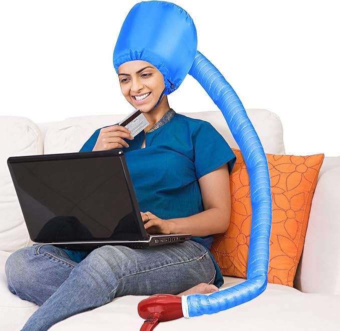 Safety Portable Hair Dryer Bonnet Attachment for Hair Styling, Adjustable Chin Strap and Side Fitting Drawstring Hood Dryers for Hair Home