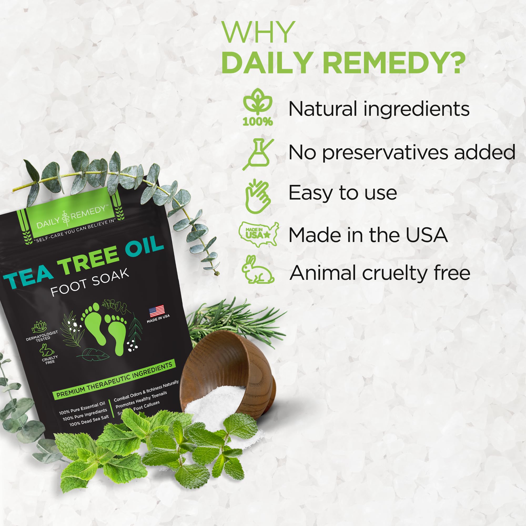 Tea Tree Oil Foot Soak with Epsom Salt - Made in USA - for Toenail irritations, Athletes Foot, Stubborn Foot Odor Scent, Softens Calluses & Soothes Sore Tired Feet - 16 Ounce