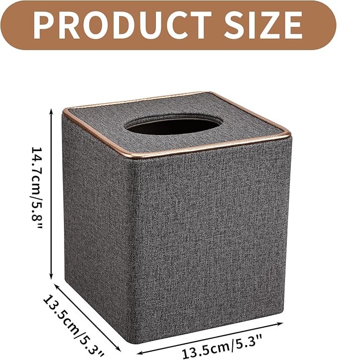 Tissue Box Cover, PU Leather Tissue Box Holder Square Box Covers for Home/Office/Car Decoration 5.3"X5.3"X5.8" - Grey