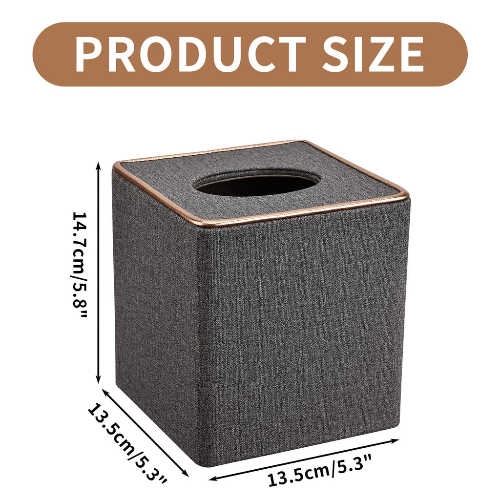 Tissue Box Cover, PU Leather Tissue Box Holder Square Box Covers for Home/Office/Car Decoration 5.3"X5.3"X5.8" - Grey