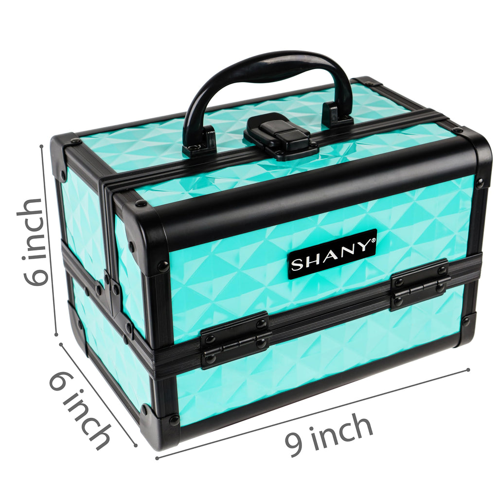 SHANY Chic Makeup Train Case Cosmetic Box Portable Makeup Case Cosmetics Beauty Organizer Jewelry storage with Locks, Multi trays Makeup Storage Box with Makeup Mirror - Aqua
