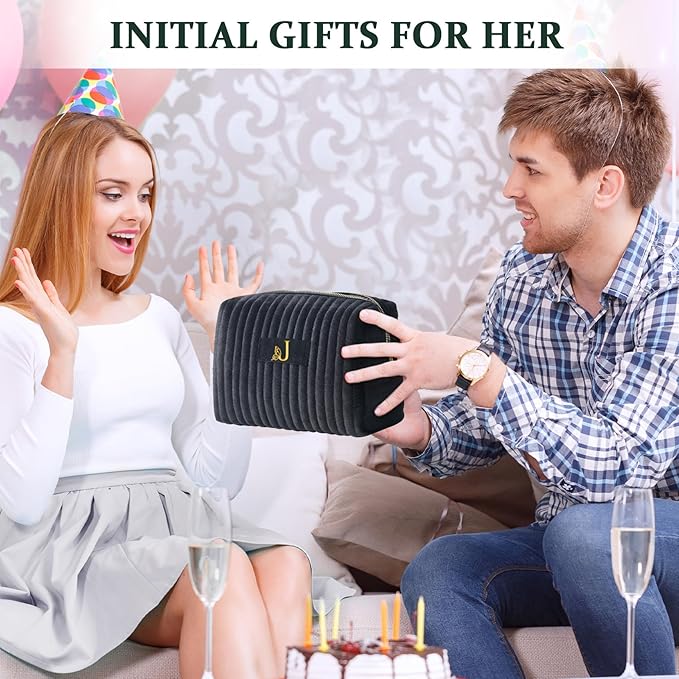 COSHAYSOO Sister Birthday Gifts for Women Best Friend Bestie Friendship Fashion Makeup Bag Make Up Cosmetic Pouch Travel Size Toiletries Skin Care Essentials Organizer Black Velvet Initial Letter K