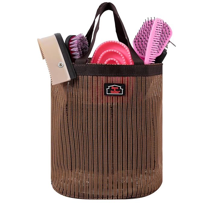 BARN & STABLE Breathable & Waterproof Mesh Horse Grooming Bag with 8 Pockets Tear-Resistant Grooming Tote for Horse Grooming Caddy Bag Organizer to Secure Items (Brown)