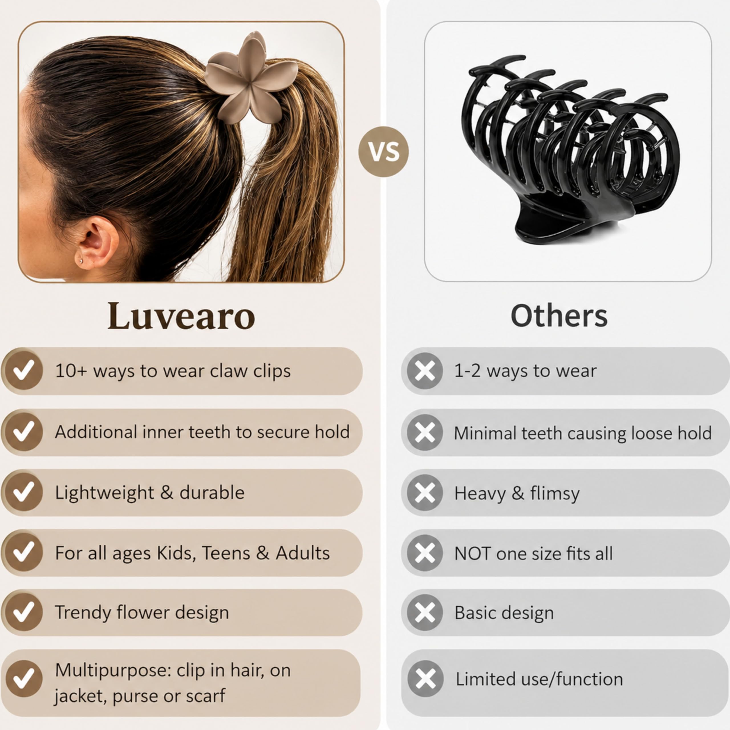 Flower Hair Clips for Women and Girls Thick to Thin Hair Medium Cute Claw Clips Decorative Plumeria Hawaiian Hair Accessories Nonslip Neutral Matte Pinzas Para el Cabello