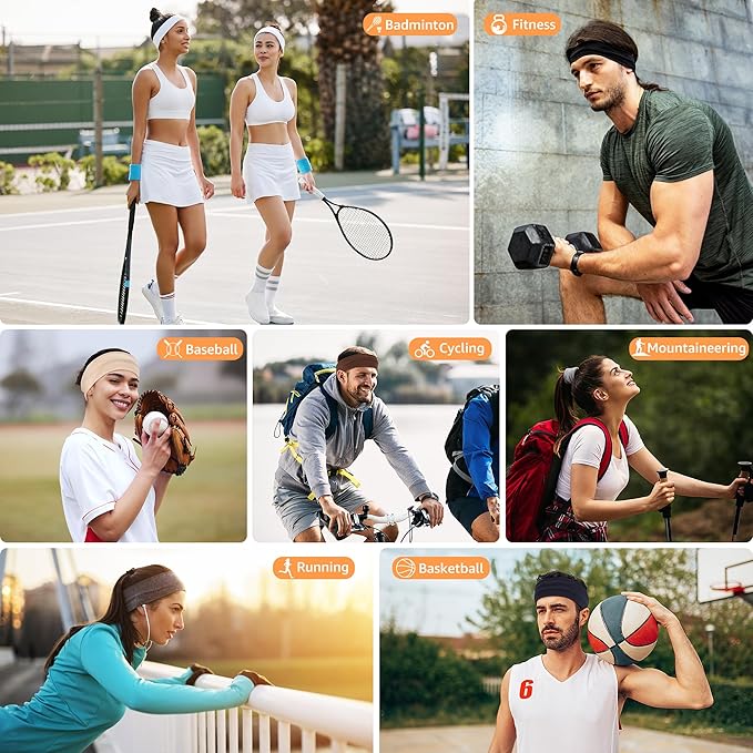DiyJibb Headbands for Women, Stretchy Non Slip Soft Cotton Cloth Hair Bands for Sports, Workout, Yoga and Running, 7pcs