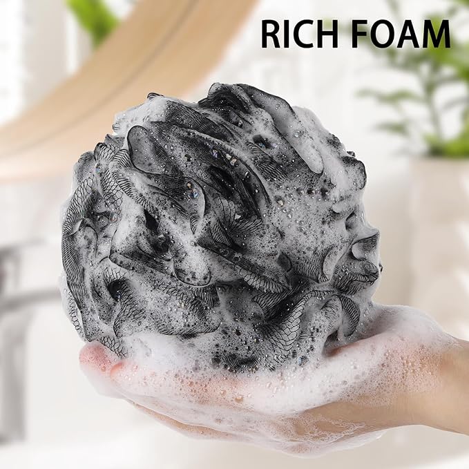 6 Pack Shower Loofah Bath Sponge, 75g/pc Large Exfoliating Body Scrubber Shower Scrunchies for Women and Men
