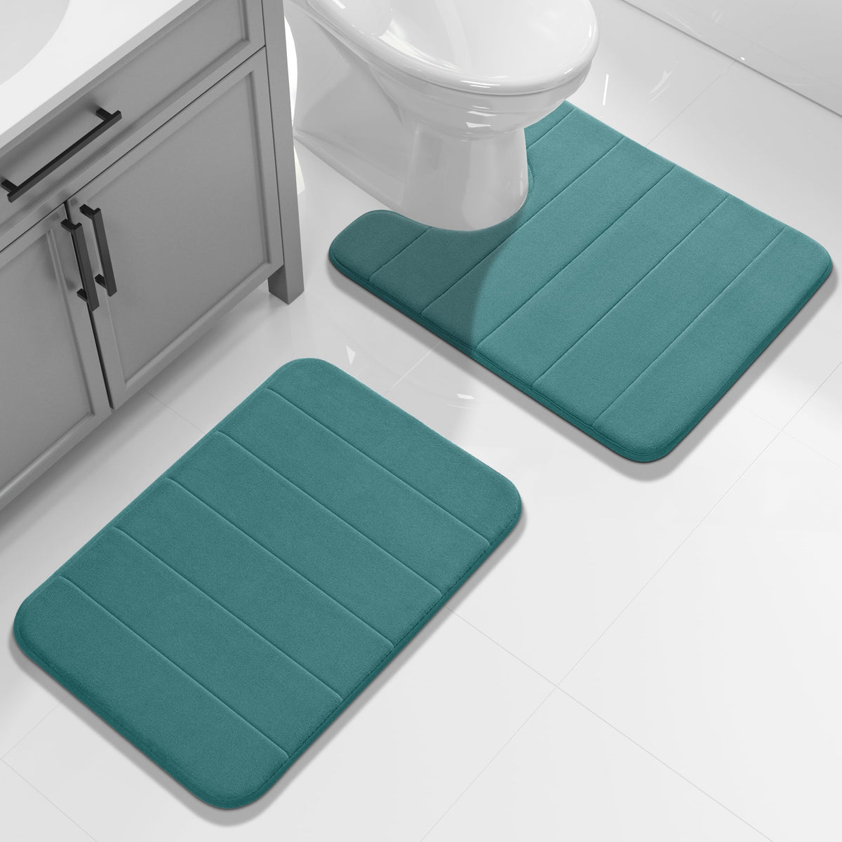 Yimobra Memory Foam Bathroom Mat Set, 24 x 17 & 24 x 20 in, Navy Blue
