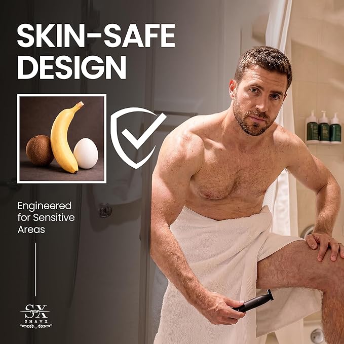 Groin & Body Hair Trimmer Electric Shaver for Men – Pubic & Ball Full Body Grooming – Skin-Safe for Sensitive Areas, Beard, Chest & Legs – Dual Blades Waterproof Wet/Dry IPX6 Rechargeable with 3 Combs