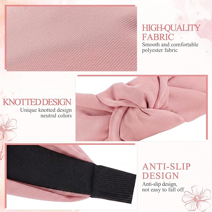 obeoby 8Pcs Knotted Headbands, Non-Slip Fashion Women's Hairbands Mothers Day Gifts for Grandma(Dark Series)