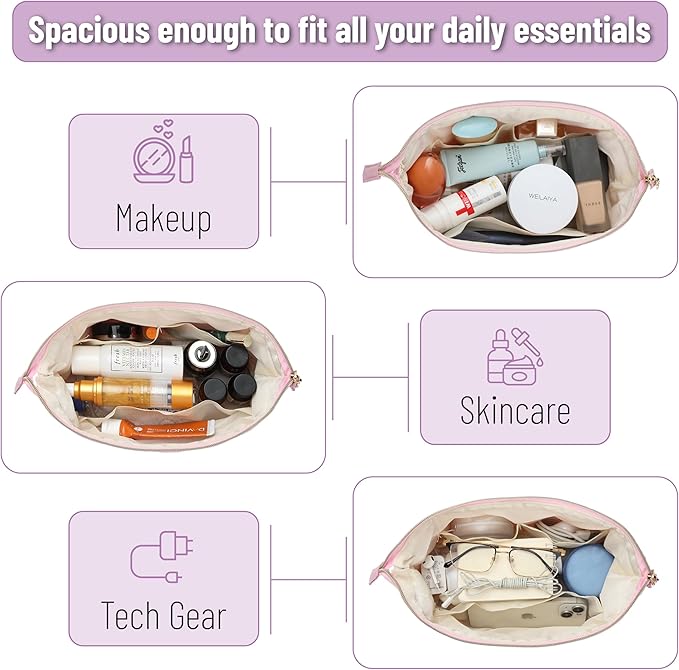 Ms. pen- Aesthetic Quilted Makeup Bag for Women, Pink