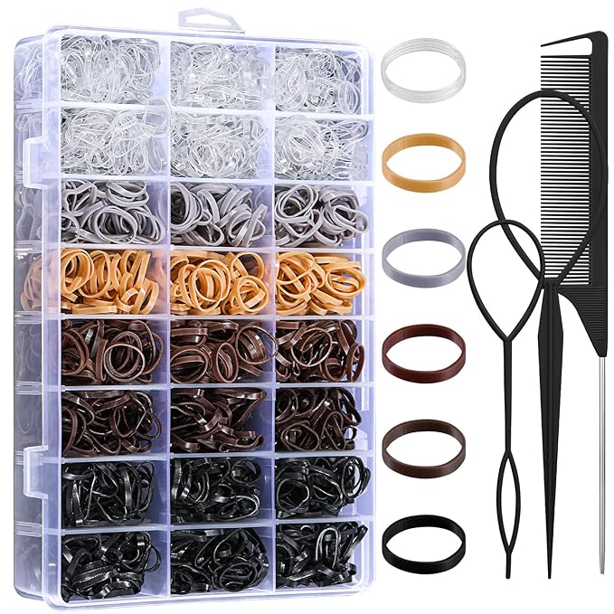 Auroray 2200 Pcs Elastic Hair Ties, 6 Natural Colors Mini Rubber Bands with Hair Tail Tools and Comb, Hair Accessories for Women, Girls, Toddlers, Babies