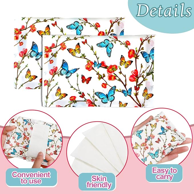 Geyee 50 Packs Tissue Travel Size Facial Paper Napkins Travel Packs Disposable Pocket Tissues for Wedding Guest Traveling School Purse Home Supplies, 500 Sheets 3 Ply(Butterfly)