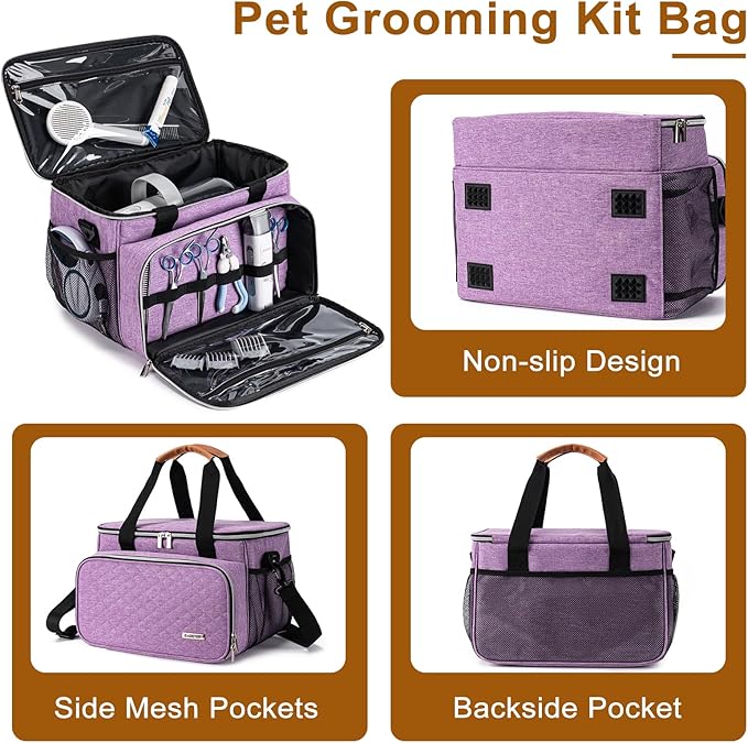 BABEYER Dog Grooming Vacuum Bag, Pet Grooming Kit Bag Perfect for Dog Hair Vacuum & Grooming Tool Kit Accessories- Purple