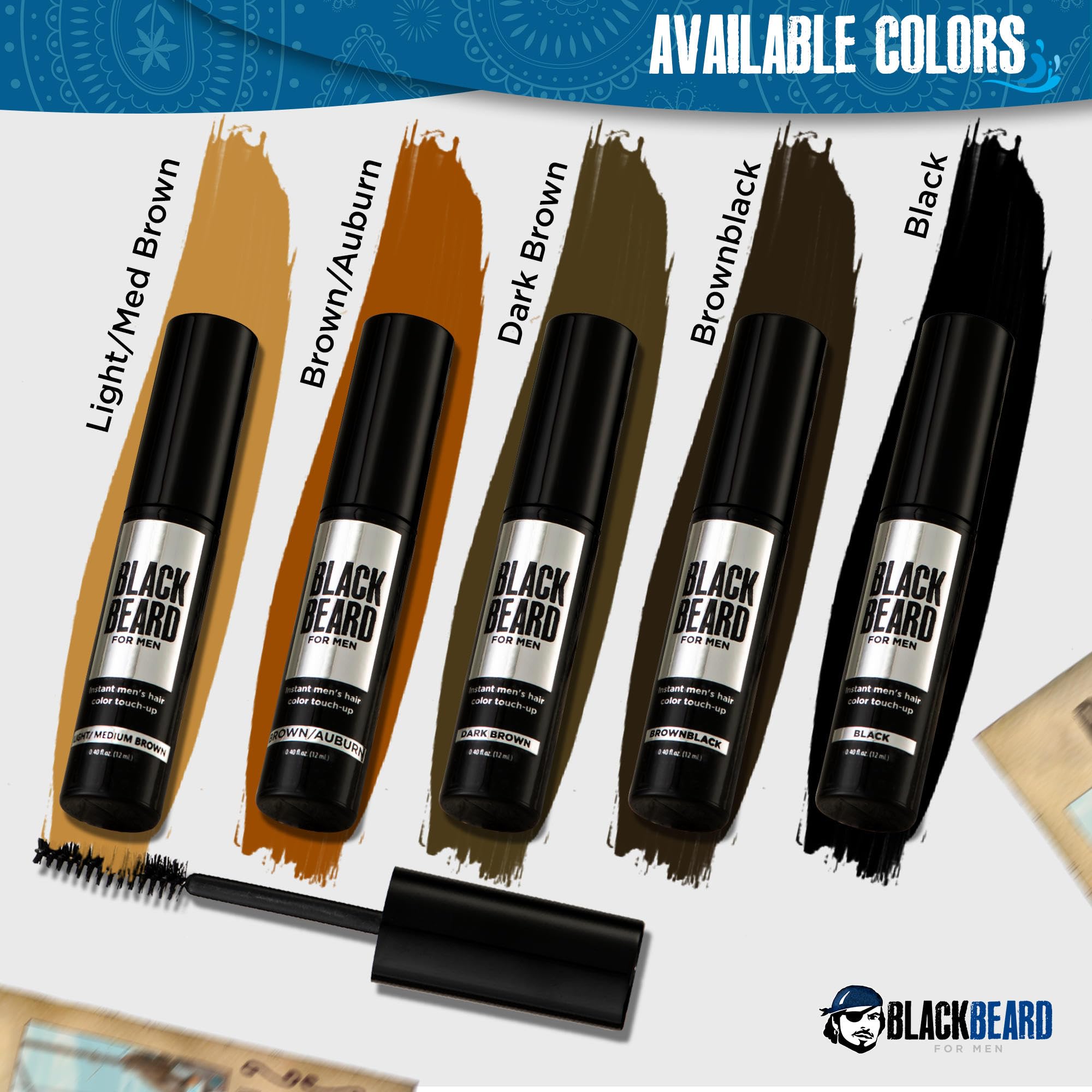 Blackbeard for Men Instant Beard Color, Brown/Auburn, 3 Pack