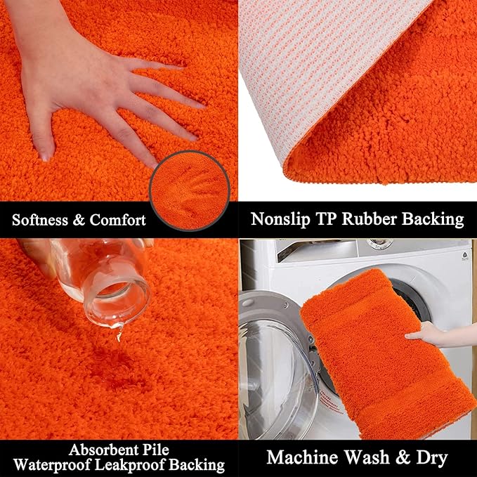 SHACOS Super Soft Bathroom Rugs Sets 2 Pieces 20x32 inch Bath Mats Non Slip Washable Microfiber Bathroom Mats Absorbent Bath Rugs Shower Rugs, Orange