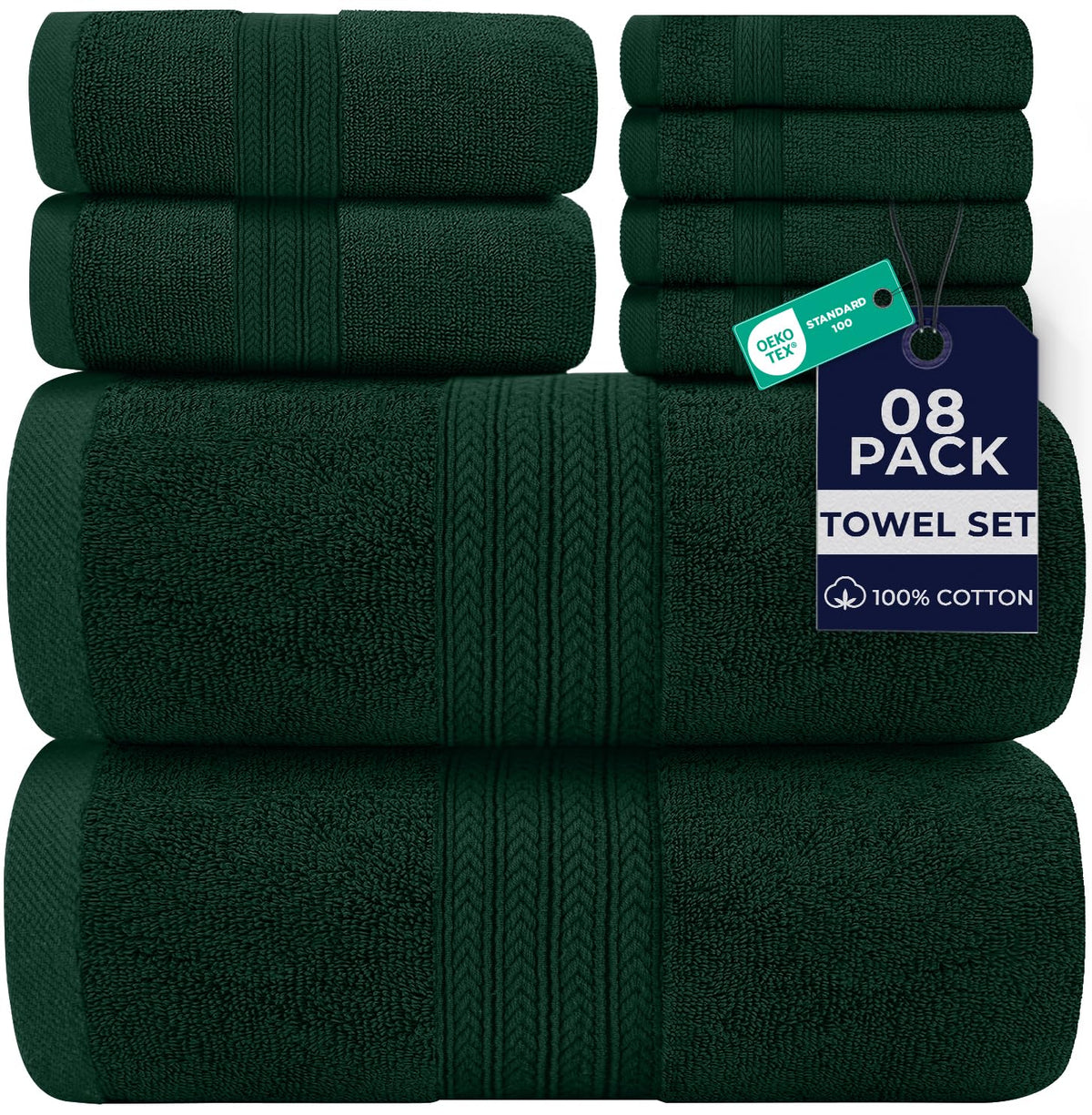 DAN RIVER 8 Piece Luxury Bath Towels for Bathroom, Towel Set, Blue Opal