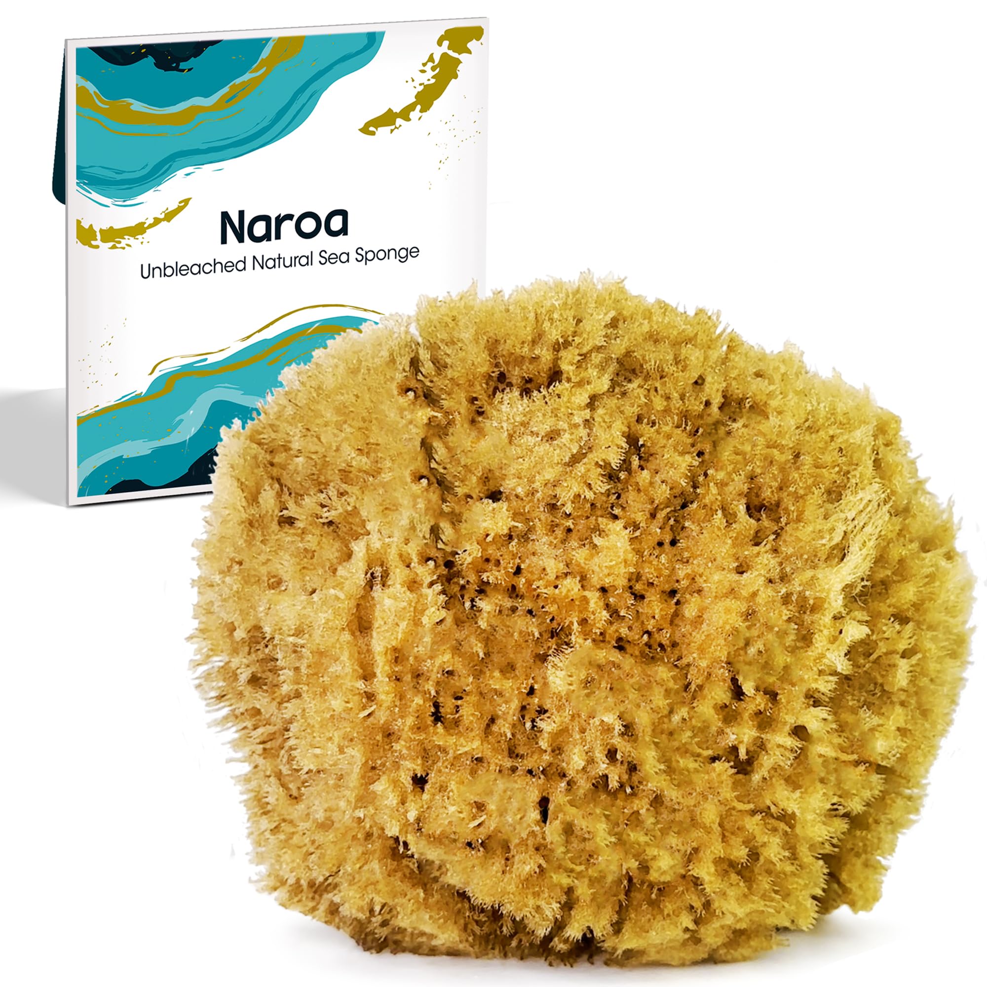 Naroa Exfoliating Natural Sponge for Shower | Bath Sea Loofah for Healthy Skin | Unbleached Bathing Body Scrubber Puff | Sustainable Plastic Free (Small)