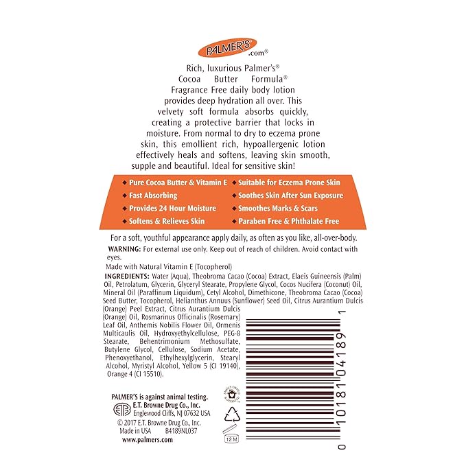 Palmer's Cocoa Butter Formula Fragrance Free Body Lotion, 13.5 Ounce (Pack of 2)