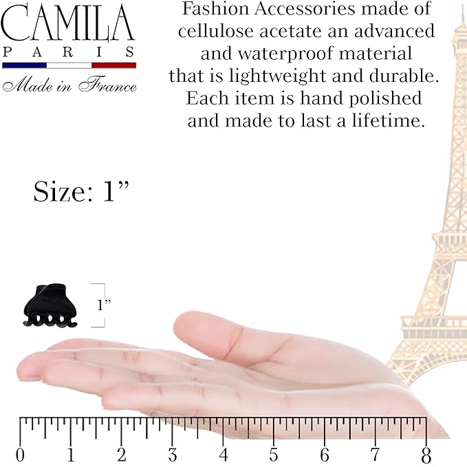 Camila Paris CP3642 French Hair Clip for Women, Small 1 inch Set of 2 Girls Hair Claw Clips Jaw Fashion Durable and Styling Hair Accessories for Women, Strong Hold No Slip Grip, Made in France