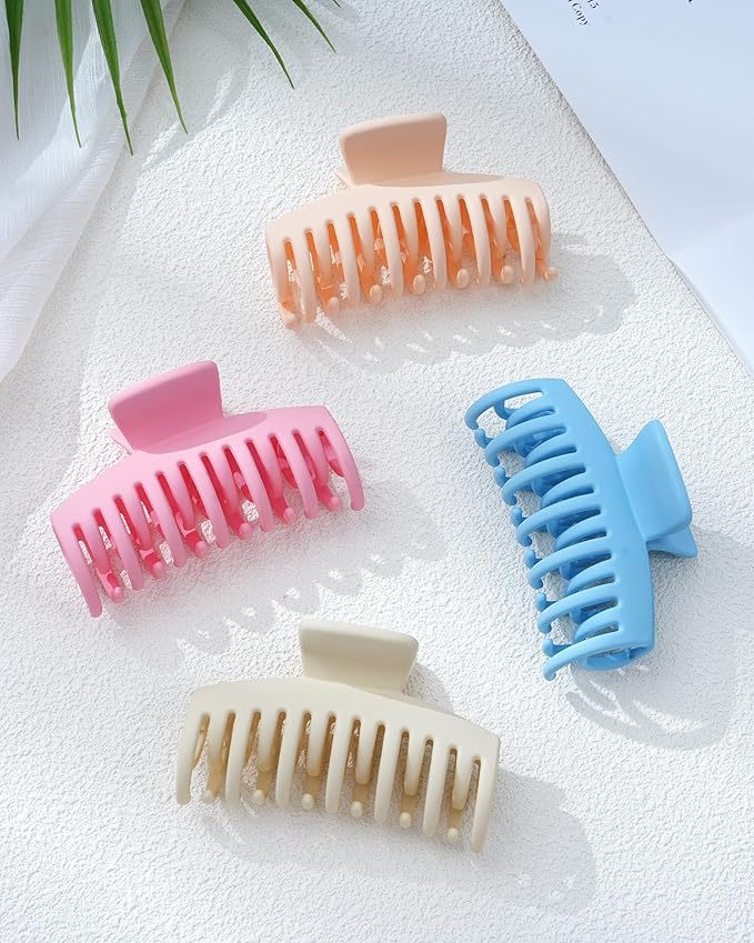 Mesovor 4 Pack Double Row Teeth Hair Claw Clips, 3.5" Large Strong Hold Matte Hair Clips for Thin and Short Fine Hair Accessories (Colorful Matte)