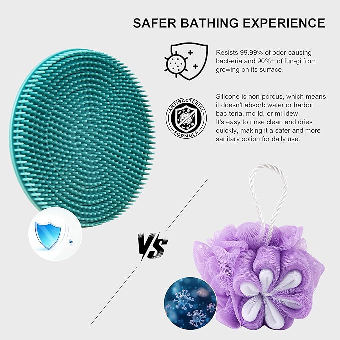 INNERNEED Silicone Body Scrubber Gentle Exfoliating Brush Set, Green+ Pink