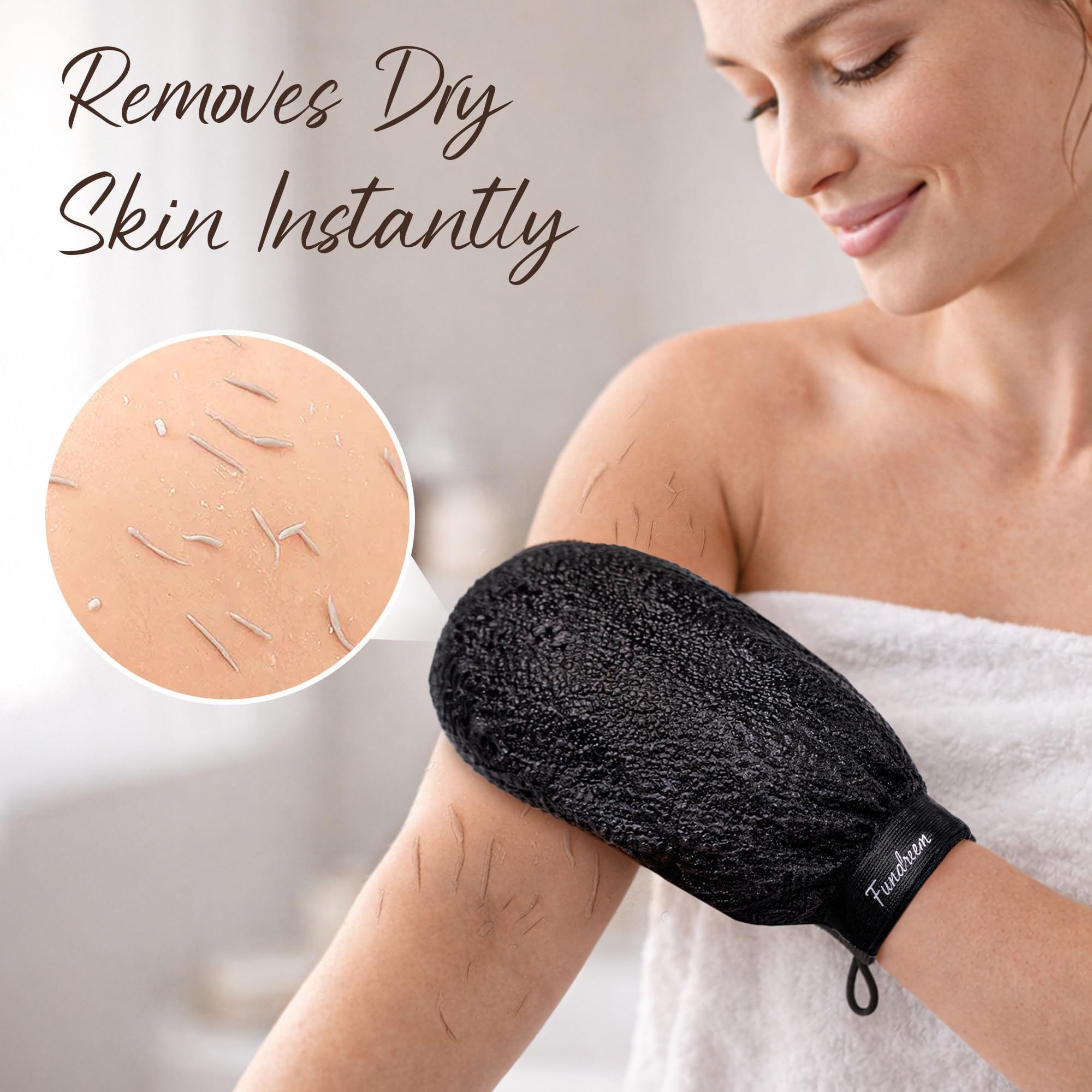 Exfoliating Gloves 2 Pcs, Korean Exfoliating Mitt, Body Scrub for Dead Skin Remover, Exfoliating Body Scrubber for Bath Shower, Body Exfoliator Scrubber, Moroccan Exfoliate Glove, Women Men (Black)