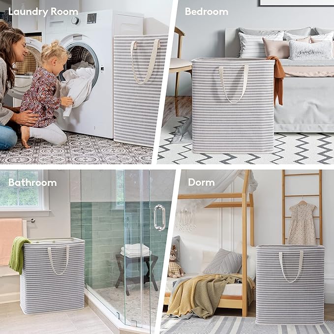 Lifewit 1 Pack Laundry Basket 100L Each, Collapsible Clothes Hamper with Reinforced Handles, Freestanding Waterproof Design for Bedroom and Laundry Room, Grey 100L Total