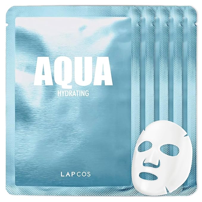 LAPCOS K Beauty Aqua Sheet Mask - Nourishing & Hydrating Face Masks with Sea Water & Spirulina Extract for Deep Hydration & Skin Barrier Support - Highly Breathable Sheet Korean Skin Care (Pack of 5)