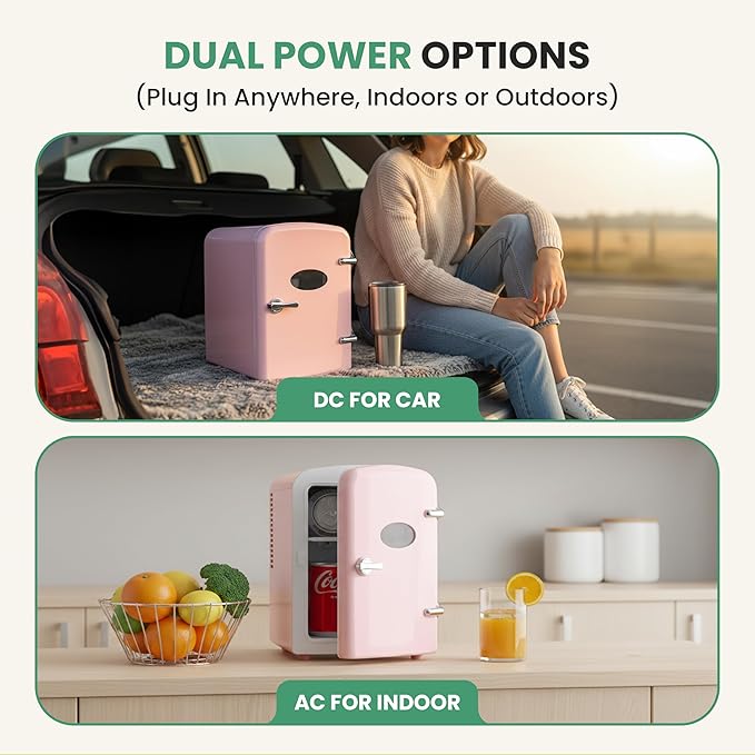 Simple Deluxe Mini Fridge with Viewing Window, 4L/6 Can Portable Cooler & Warmer, Freon-Free Small Refrigerator for Skincare, Drinks, Snacks & Cosmetics, Pink