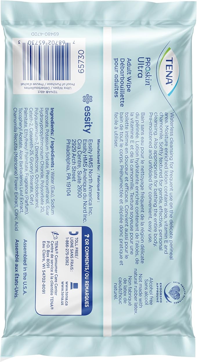 TENA Proskin Adult Wipes for Incontinence, Unisex, 48 ct