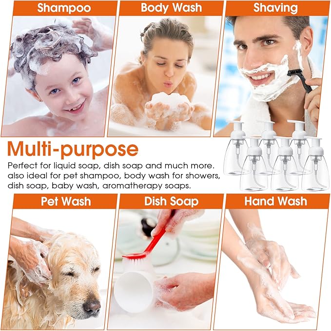 Eboot 12 Pcs 8 oz Foaming Soap Dispenser Foaming Pump Bottle Travel Hand Soap Pump Foam Dispenser Bottle Plastic Press Bottles Empty Refillable Plastic Container for Liquid Shampoo
