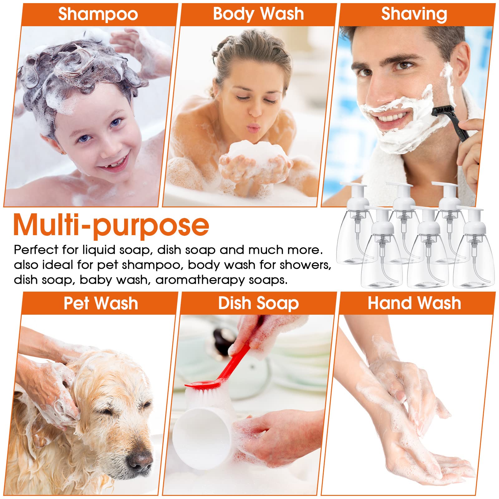Eboot 12 Pcs 8 oz Foaming Soap Dispenser Foaming Pump Bottle Travel Hand Soap Pump Foam Dispenser Bottle Plastic Press Bottles Empty Refillable Plastic Container for Liquid Shampoo