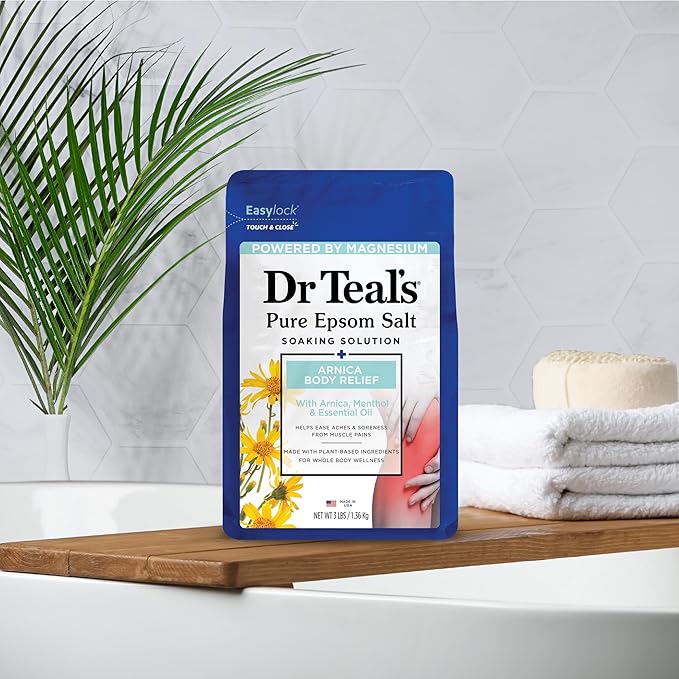 Dr Teal's Arnica Body Relief Epsom Salt Magnesium Soak with Menthol & Essential Oils, Muscle Recovery, 3 lbs
