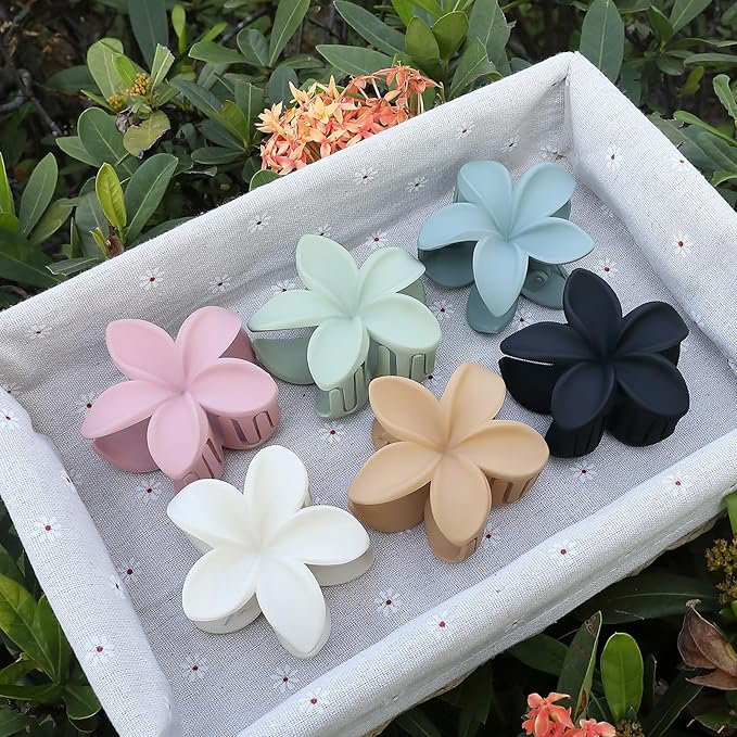 Sisiaipu Colorful Flower Hair Claw Clips - 6 Pcs Large Plumeria Clips for Thick and Thin Hair, Beach Accessories for Women and Girls