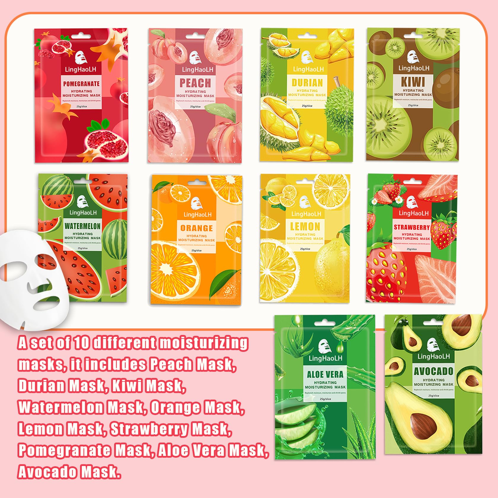 20 Pack Facial Sheet Face Mask Variety Set for All Skin Types,Hydrating Moisturizing Sheet Masks Combo