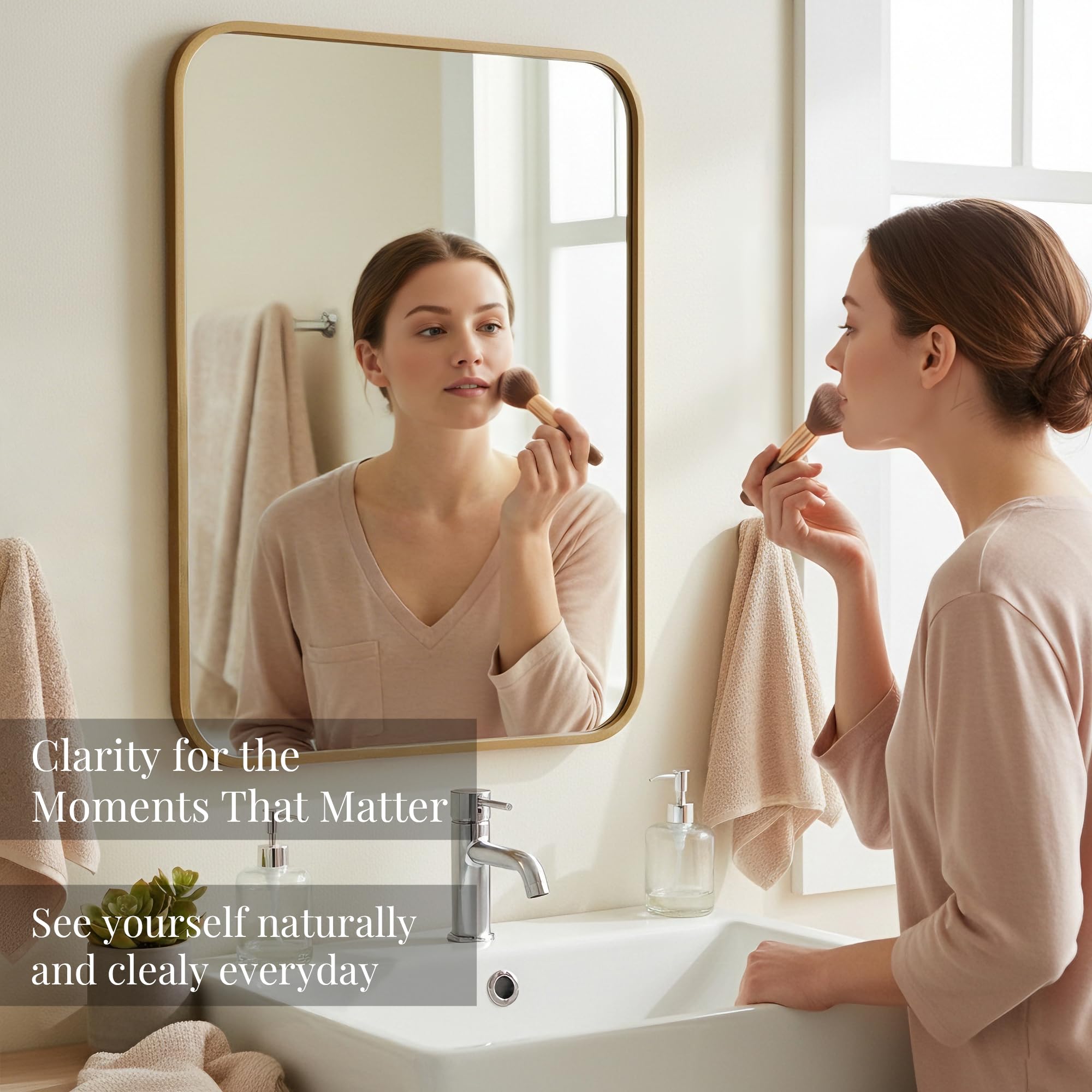Pocetry 2-Pack 24x36 Inch Antique Gold Rounded Rectangle Vanity Mirrors
