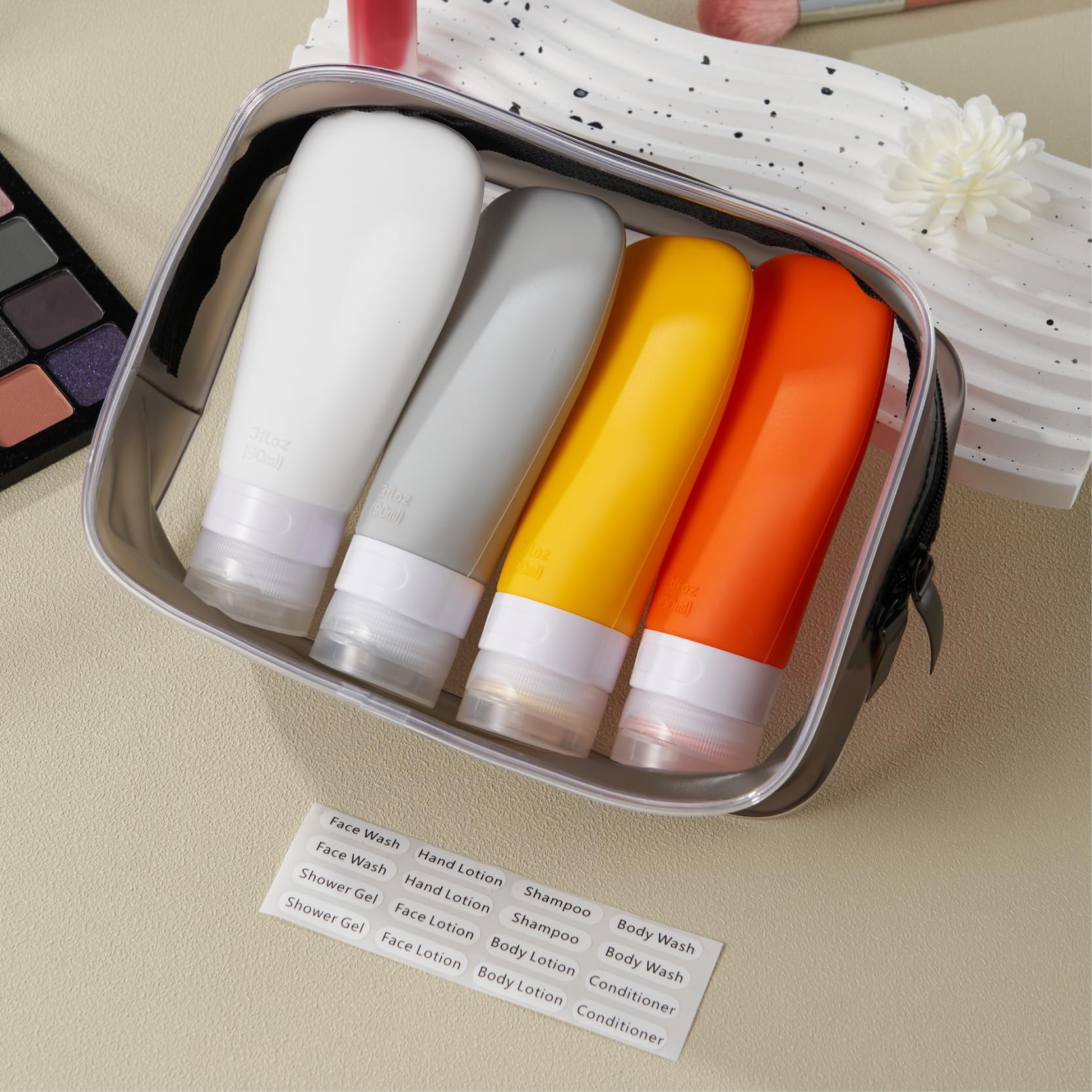 INSFIT Travel Bottles for Toiletries, TSA Approved 3oz Leak Proof Travel Size Toiletries, BPA Free Refillable Travel Essentials for Shampoo Body Wash Lotion
