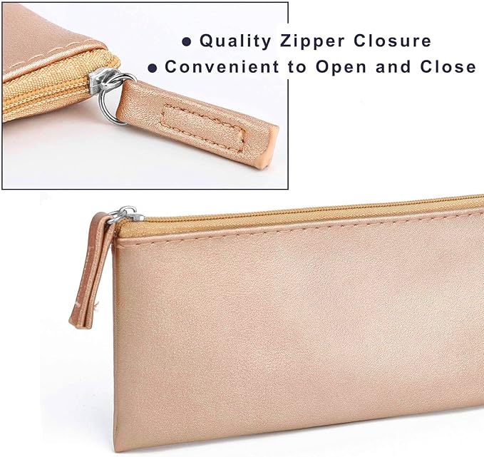 SumDirect PU Leather Cosmetic Pencil Bags - Small Soft Makeup Pouch with Zipper, Pencil Pouch Case Simple Comestic Organizer