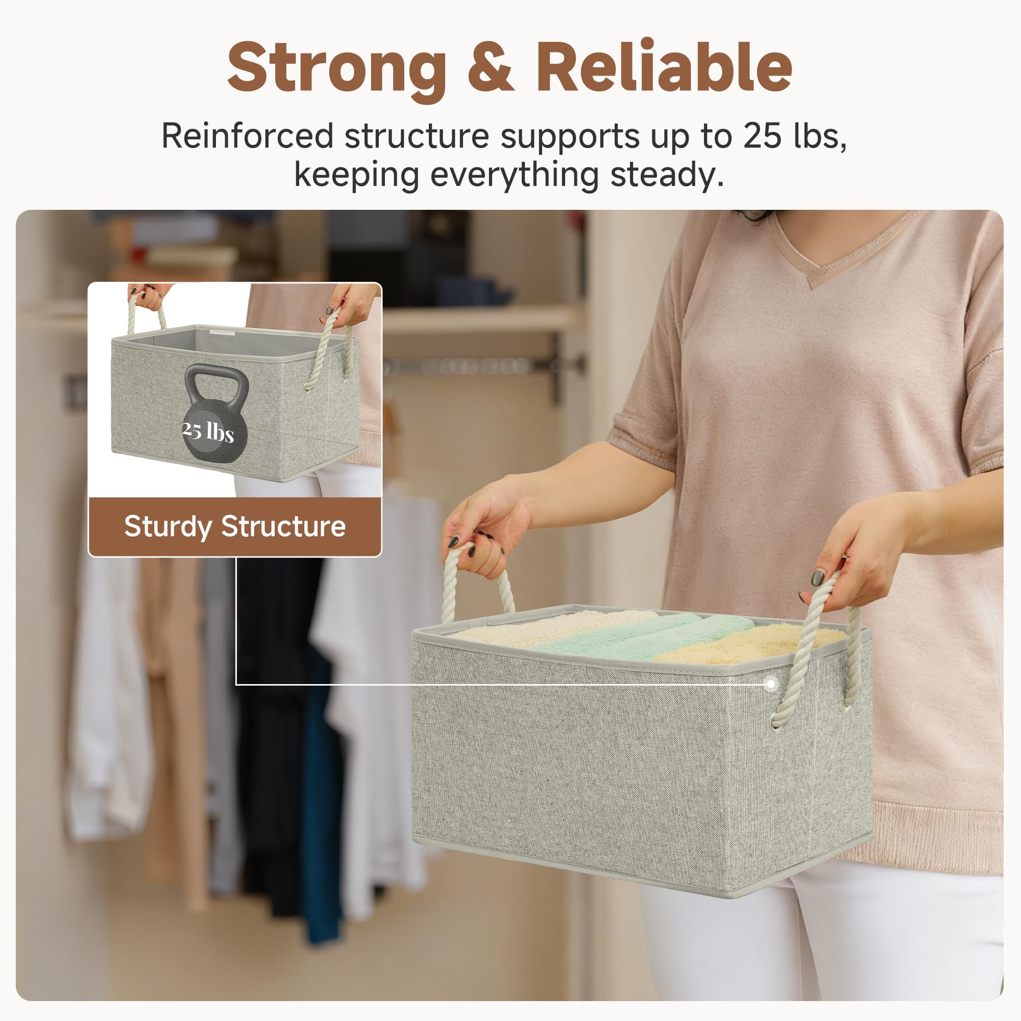 StorageWorks Storage Baskets for Shelves, Closet Organizers and Storage Bins, Fabric Organizer Bins for Clothes, Closet Shelf Organizer, Gray, Large, 3-Pack