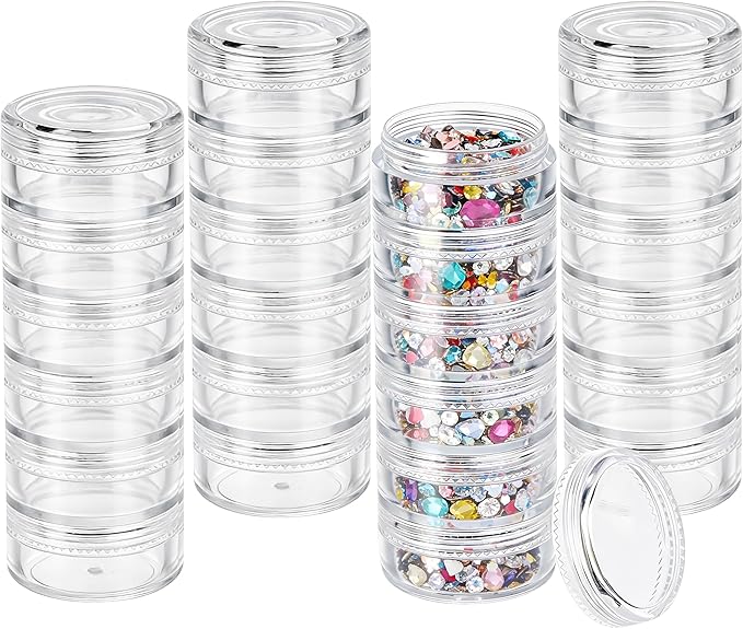 4 Sets 6 Layer Stackable Plastic Containers, 10G/10ML Clear Cosmetic Storage Box Round Organizer Jars for Beads, Buttons, Small Jewelry Findings