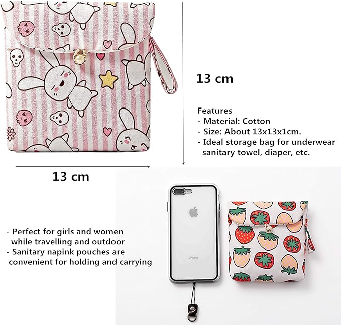 4 Pcs Cute Cotton Sanitary Napkins Bag, Menstrual Cup Pouch, Nursing Pad Holder, 5.1 x 5.1 inch Washable Organizer, Multifunction Purse for Girls Women (A)