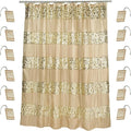 Zahari Home 13pc Sinatra Bathroom Shower Curtain Set - Gold Curtain & 12 Champagne Hooks - Luxury Fabric Bling Unique Beautiful Set