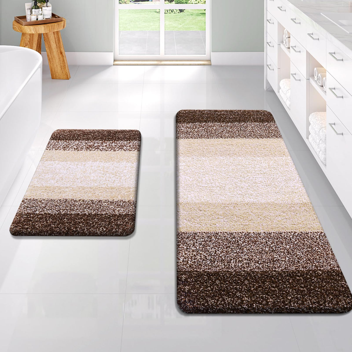 OLANLY Micorfiber Bathroom Rug Set 2 Piece, Soft Absorbent Bath Mats, Red