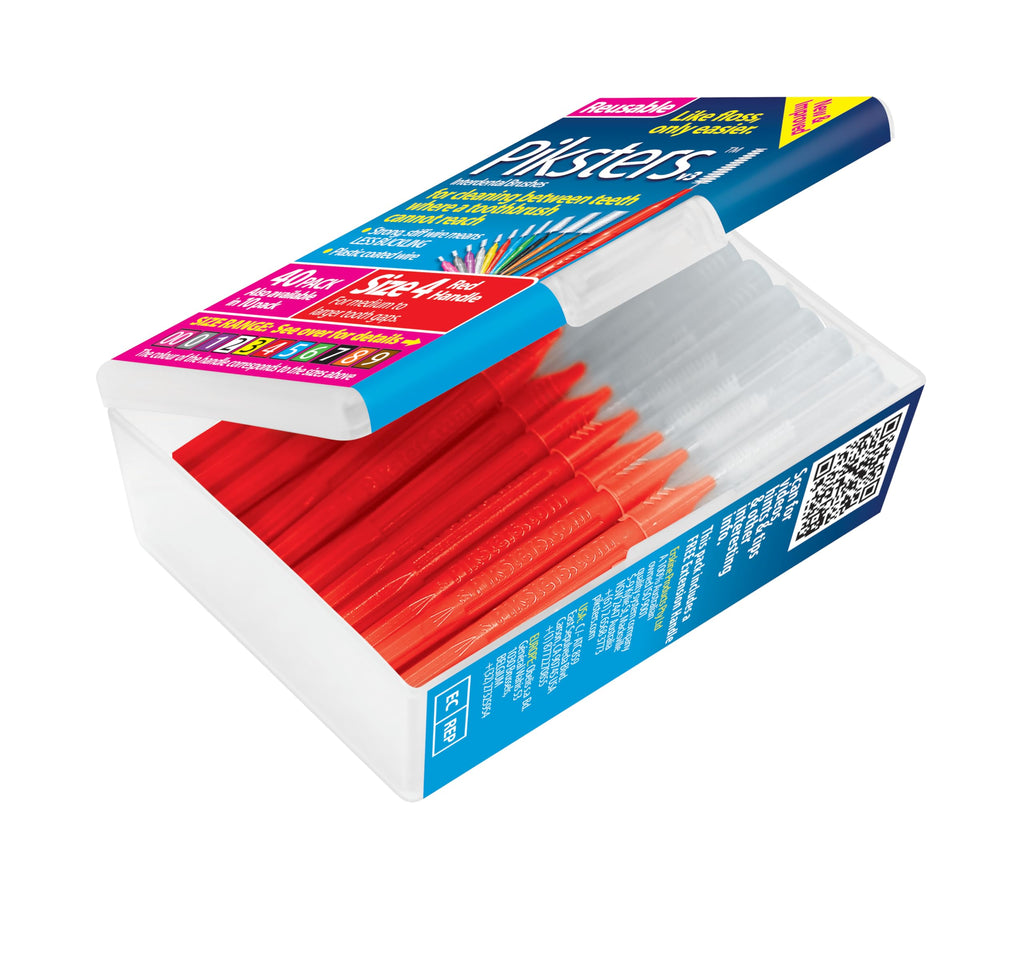 Piksters Interdental Brushes, 40 pk, Size 4, Interdental Tooth Brush for Medium Gaps, Gum Soft Bristles for Plaque Removal, Safe for Braces